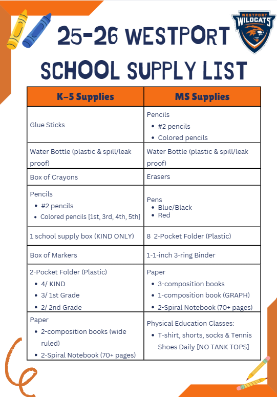  School Supply List